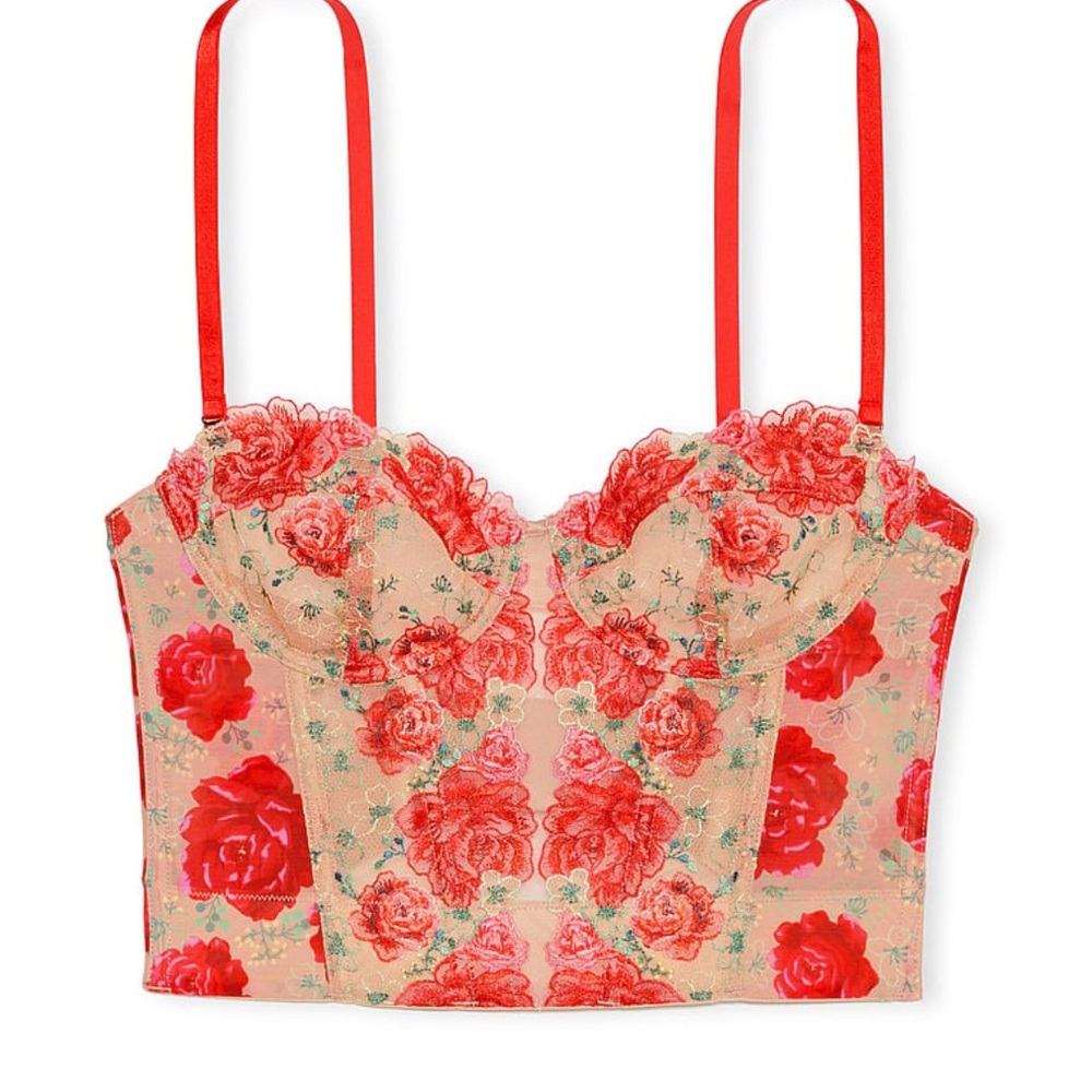 Victoria’s Secret Dream Angels strapless floral orange embroidered corset top